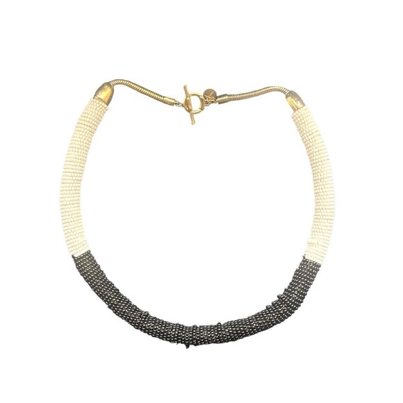 Talbots Black & White Beaded Necklace With Gold-Tone Toggle Clasp - Picture 1 of 5